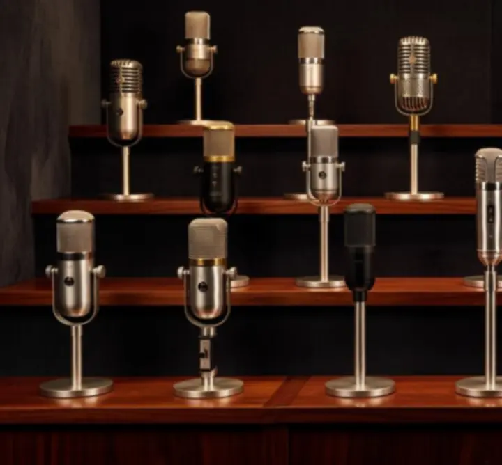 Kolekcja profesjonalnych mikrofonów wystawionych
