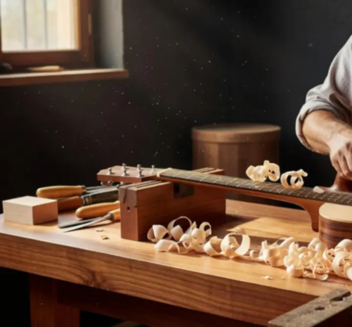 Tradycyjne warsztaty ze zwierzchem drewna w tle